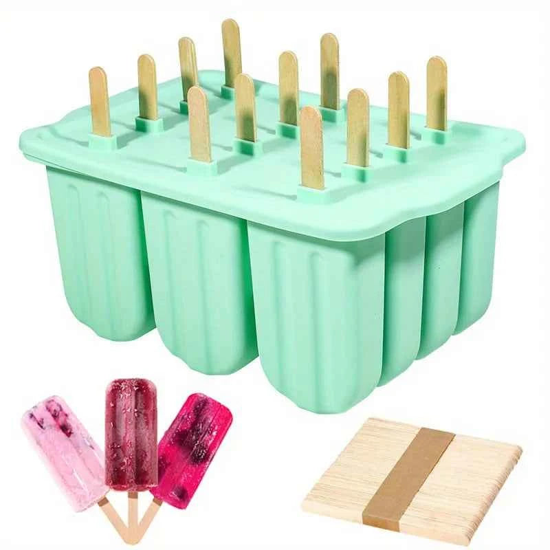 12 Grids Silicone Popsicle Molds with Lid - Easy Release Ice Cream Makers, Reusable Kitchen Baking Tools