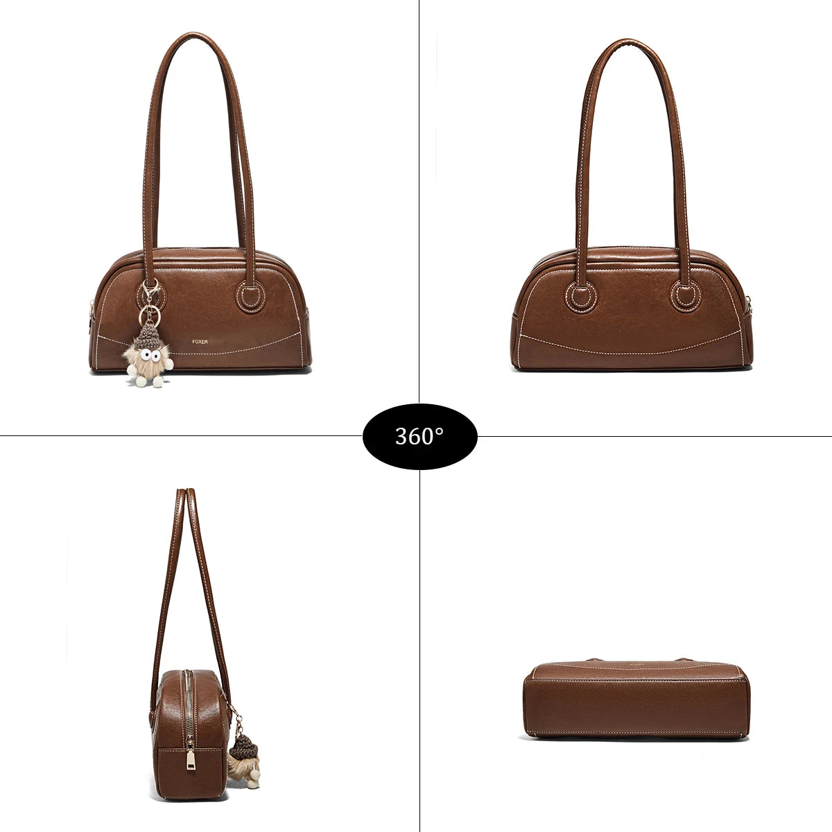 FOXER New Large Capaci Women's Handbag PU Leather Simple Retro Single Underarm Bag for Female Casual Commuting Pillow Bag Purse