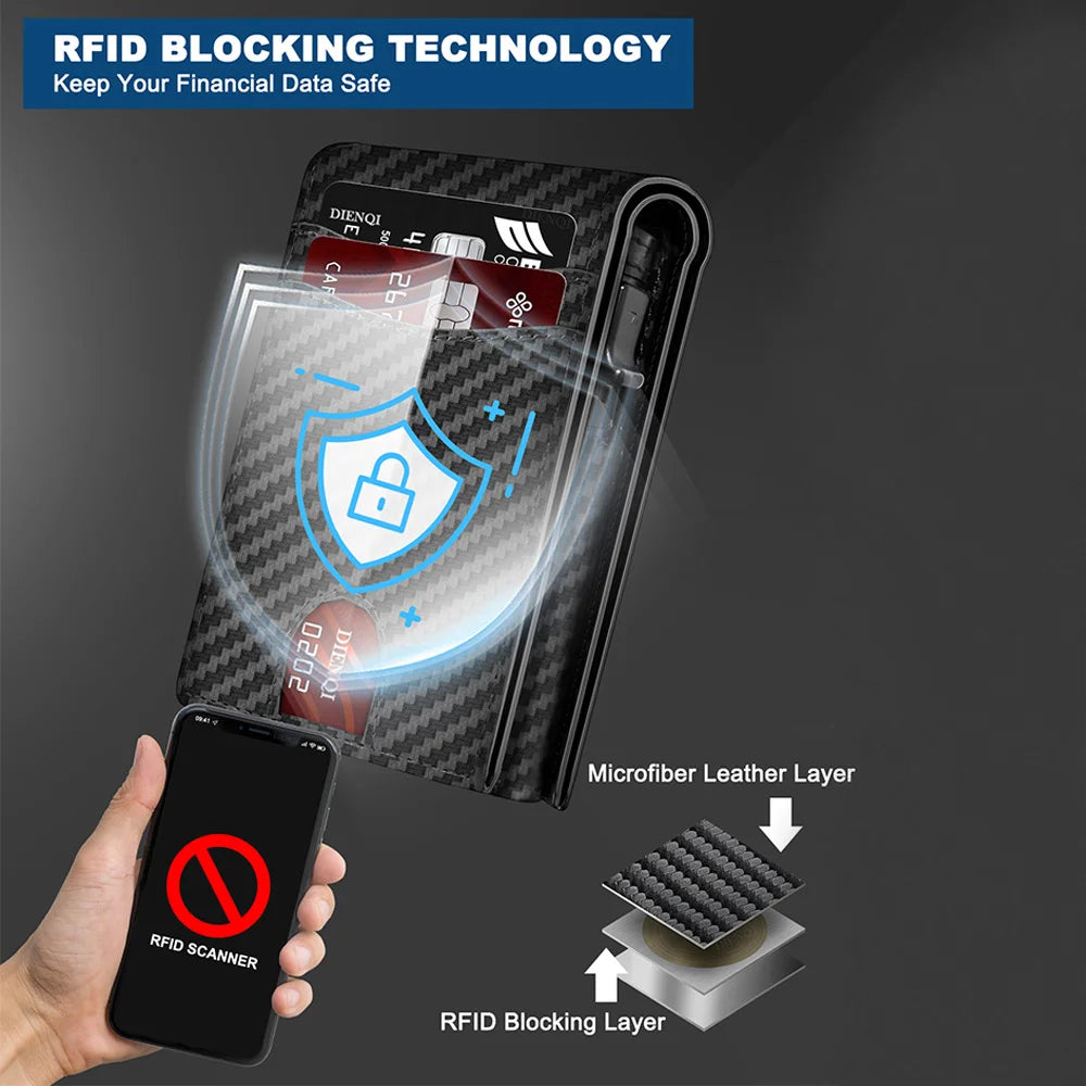 RFID Blocking Mens Wallet Minimalist Slim Magnetic Pop-Up Card Holder Metal Bank Credit Cardholder Bifold Smart Wallets for Men