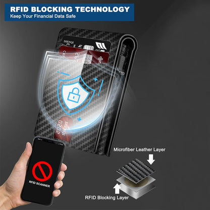 RFID Blocking Mens Wallet Minimalist Slim Magnetic Pop-Up Card Holder Metal Bank Credit Cardholder Bifold Smart Wallets for Men