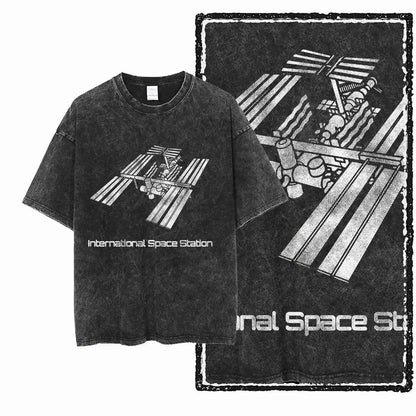G44 Exclusive 100% Cotton Men's Big Size Space Graphic T-shirt | Acid Washed Streetwear Cool O-neck Men's Tee Tshirt
