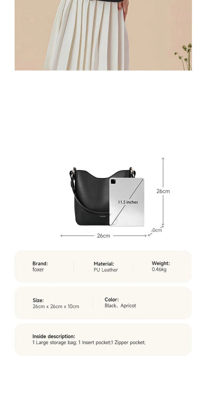 FOXER Simple Women Shoulder Bag Daily Commuting Tote Bag PU 2026 Casual Female Large Bucket Bag