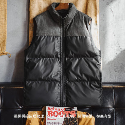 MADEN Black Leather-Look Quilted Vest