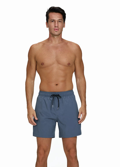Men's summer boardshorts by ShopHub NZ, polyester with spandex, elastic waistband, side zipper pockets, ideal for gym, beach, swim.