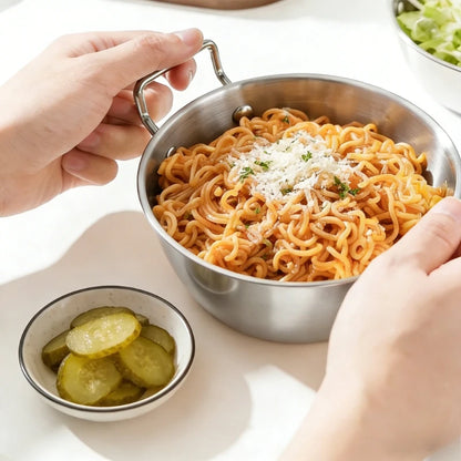 Stainless Steel Noodle Bowl with Handle - Ramen Soup Salad Bowl for Home, Camping, and Picnic