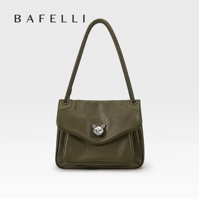 BAFELLI Chained Genuine Leather Satchel Bag