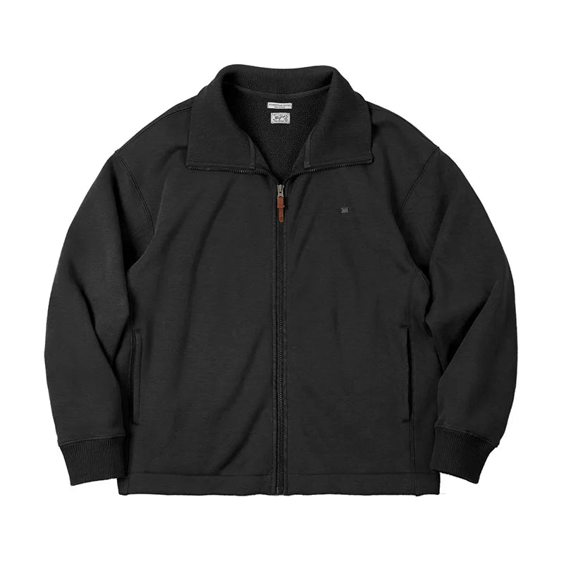 Maden Men's High Neck Warm Jacket Polar Fleece Lining Thickened Coat Casual Sports Style Cardigan Sweater Vintage Tennis Jacket
