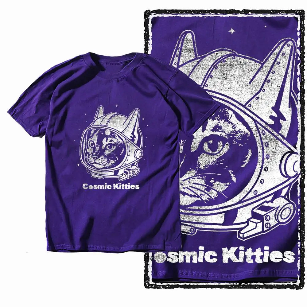 G49 Purple Big Size Cool 100% Cotton  Men's Cat Printed Graphic T-shirt |  Streetwear O-neck men's Tee Tshirt