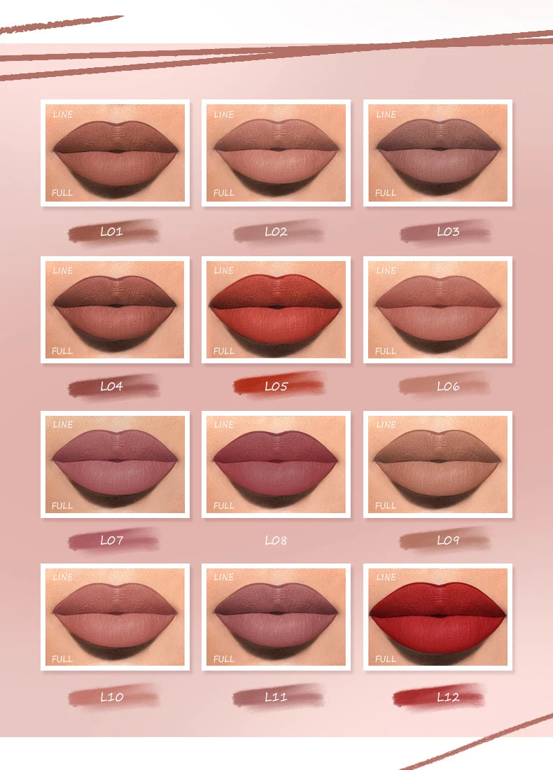 Face Secret 12 Colour Lipliner makeup set with various shades, showcasing vibrant and neutral lip liner pencils on a white background.
