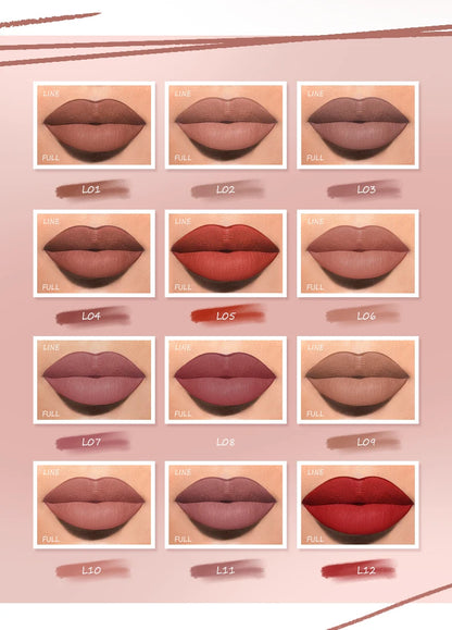 Face Secret 12 Colour Lipliner makeup set with various shades, showcasing vibrant and neutral lip liner pencils on a white background.