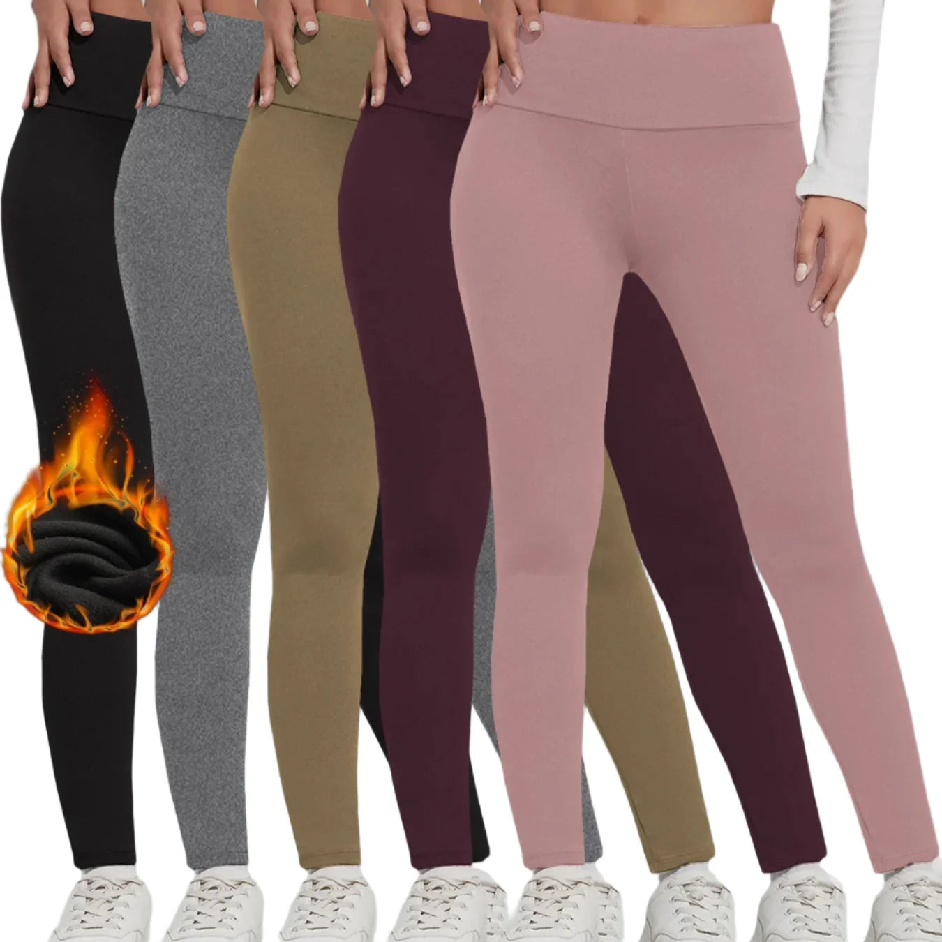 Women's Fleece-Lined Thermal Leggings – High-Waisted (5-Pack) Habicare