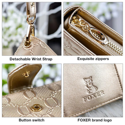FOXER Split Leather Women's Long Wallet in Gold