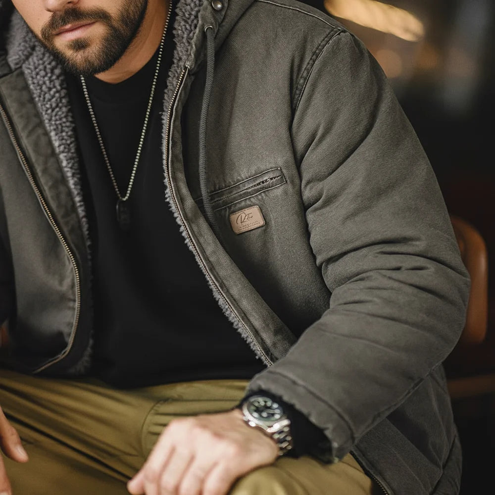 MADEN Hooded Canvas Jacket | Sherpa-Style Lining