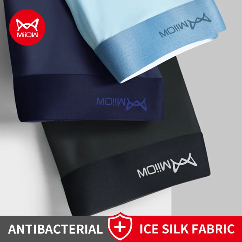 MiiOW Ice Silk Men's Boxershorts 3Pcs - Breathable Antibacterial Underwear