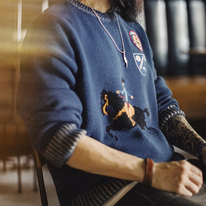 MADEN Equestrian Jacquard Crew-Neck Sweater