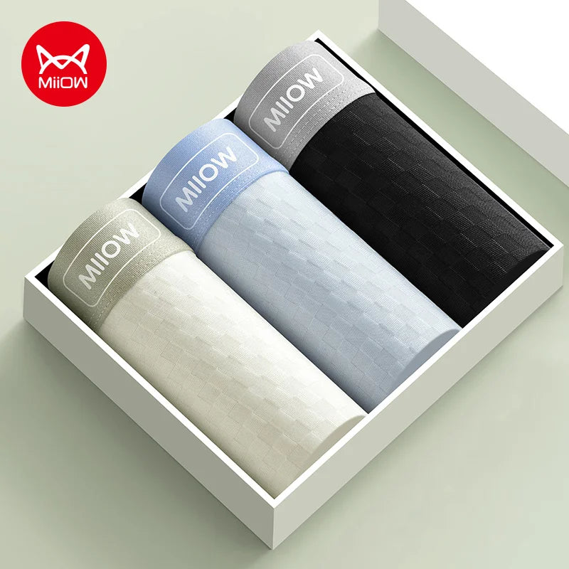 MiiOW Antibacterial Men's Boxer 3Pcs Ice Silk Underwear with Breathable Mesh Crotch