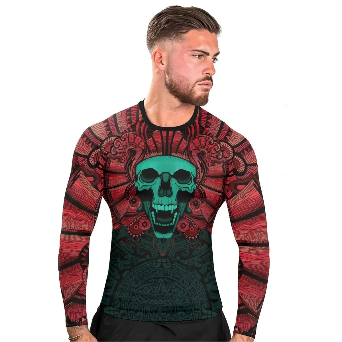 Aztec Heritage Rash Guard for Men - Long-Sleeved UPF 50+ Quick-Drying Compression Shirt for Fitness and Workouts