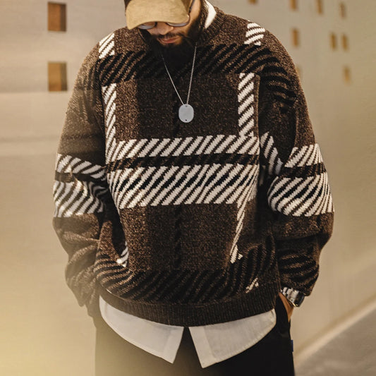 MADEN Retro Cable-Knit Chenille Sweater