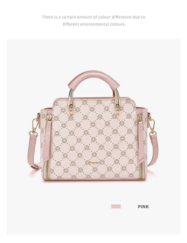 FOXER Vintage Leather Women Handbag Classic Top‑Handle Tote Bag PVC Leather Large Capacity Shoulder Bag Ladies Crossbody Purse