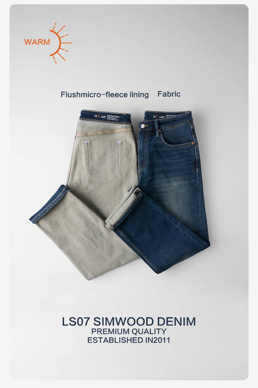 SIMWOOD 2026 Spring New 15oz Warm Micro Fleece Lining Jeans Men Loose Straight Plus Size Denim Trousers