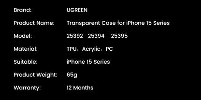 UGREEN Case for iPhone 17 16 15 14 Pro Max Shockproof Clear Case Transparent Cover for iPhone 15 Pro 16 Phone Protective Case