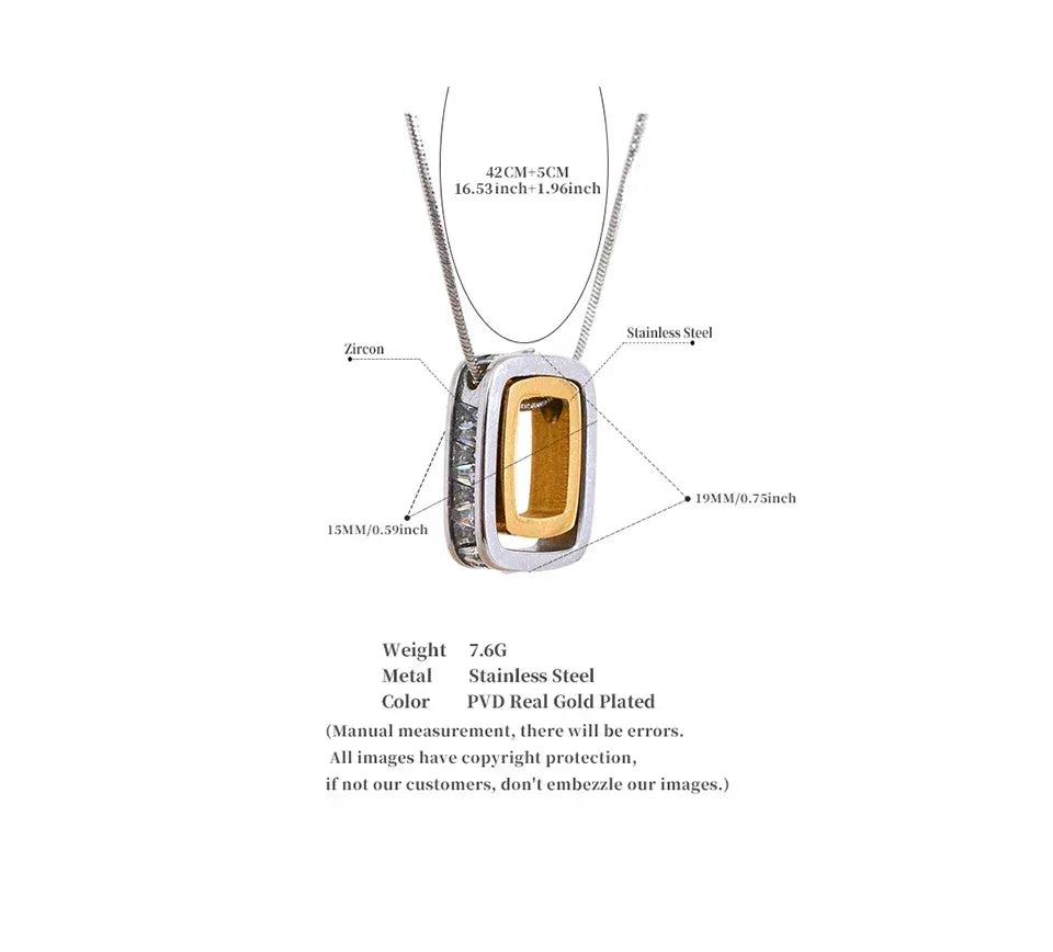 316L Stainless Steel Square Hollow Double Layered Overlay Pendant Necklace - ShopHub