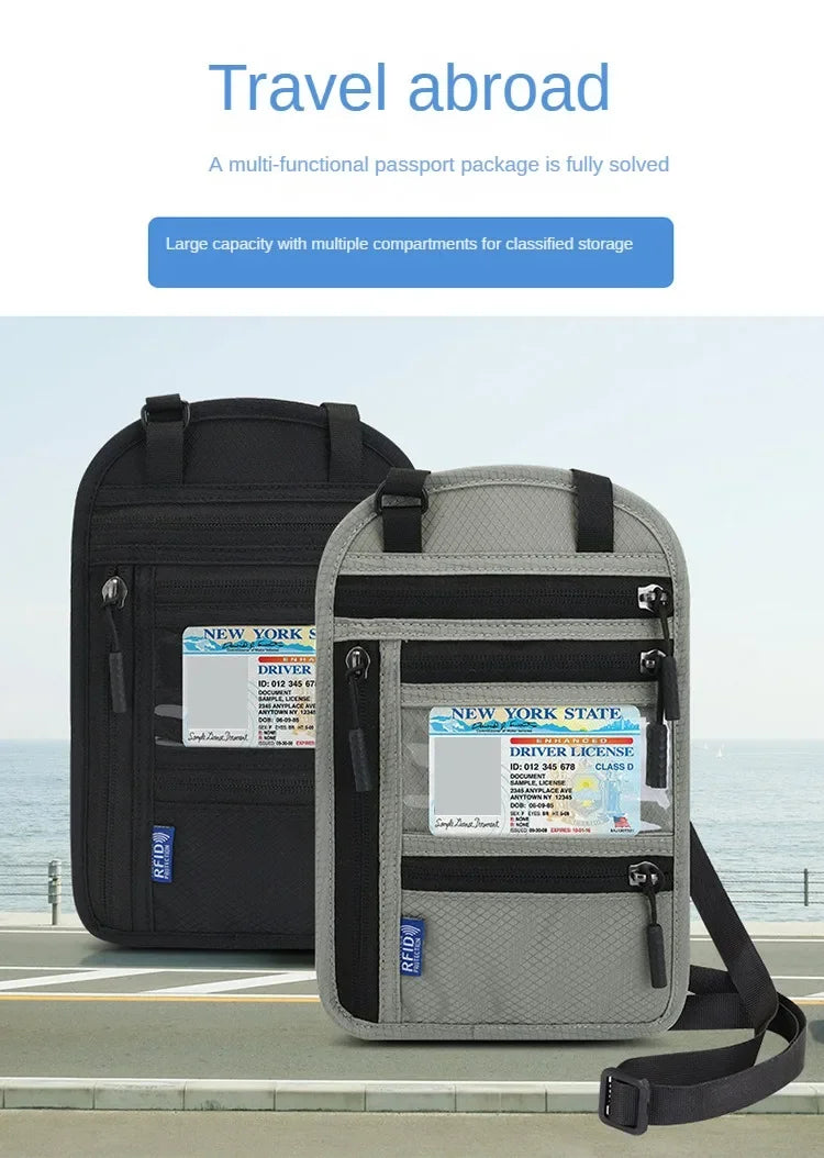 RFID Passport Holder Travel Anti-Theft Neck Pouch