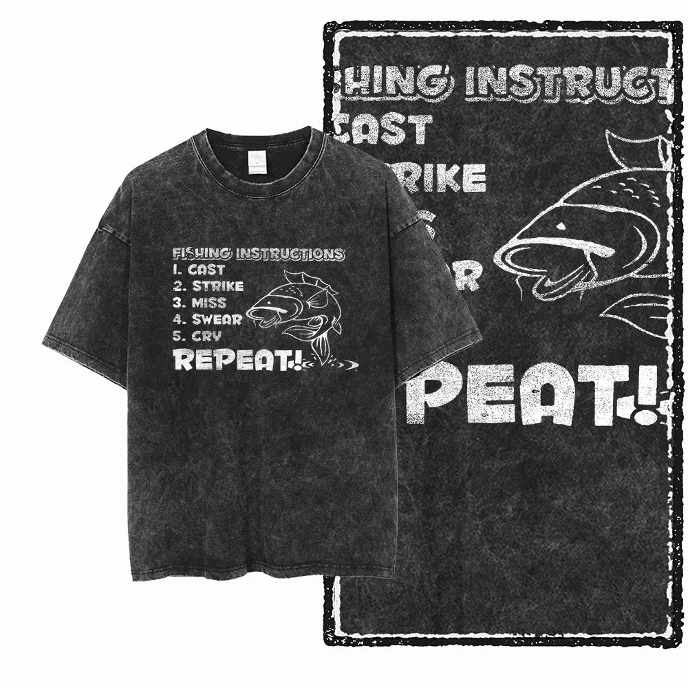 YB FISHING THEME Printed Cotton Acid Washed Exclusive Graphic Unisex T Shirt Cool Streetwear Men Tshirts Big Size Tee for Men