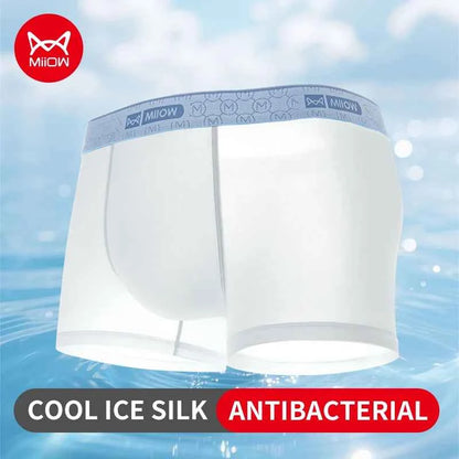 MiiOW 3Pcs Ice Silk Men Underwear Boxers 10A Antibacterial Crotch Men's Panties Breathable Silky Man Underpants Mens Boxershorts