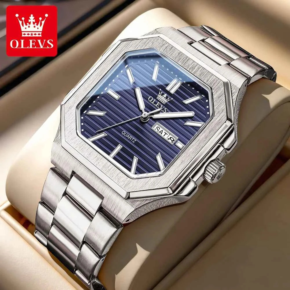 OLEVS 3731 Quartz Watch for Men with Coated Mirror, Night Light Function, Waterproof, and Calendar Window