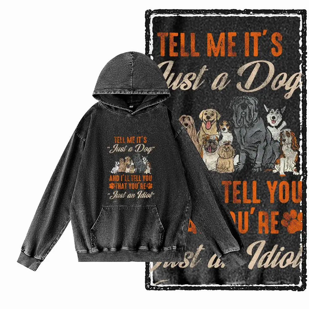 Vintage Dog Graphic Acid-Washed Black Hoodie