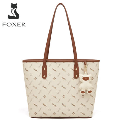 FOXER PU Leather Women Shoulder Bag Casual Female Handbag Large Capacity Tote Bag for Daily & Commute