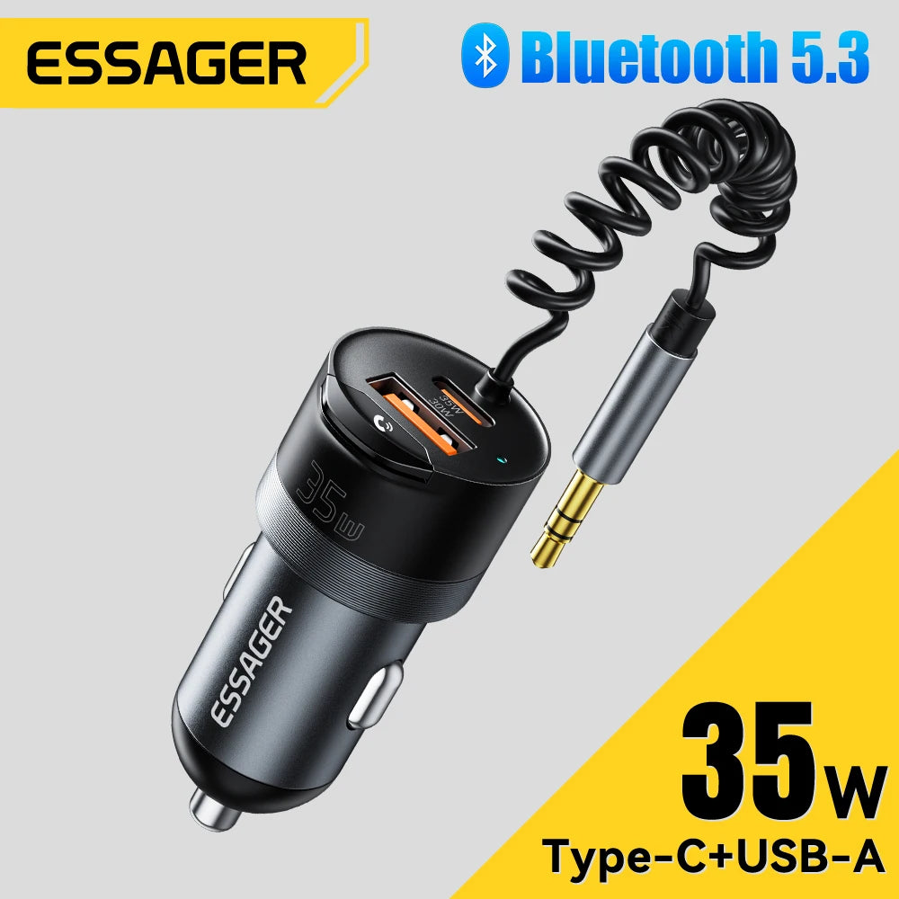 Essager Bluetooth 5.3 Car Charger 3.5mm AUX Adapter