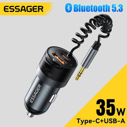 Essager Bluetooth 5.3 Car Charger 3.5mm AUX Adapter
