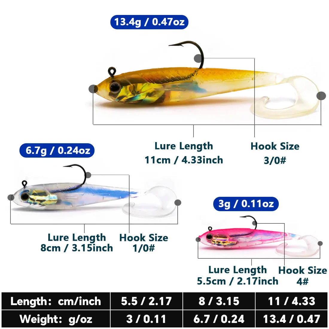 Soft Fishing Lures with Lead Head Jigs – Bass & Trout (Several quantities and colours available) Habicare
