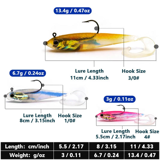 Soft Fishing Lures with Lead Head Jigs – Bass & Trout (Several quantities and colours available) Habicare