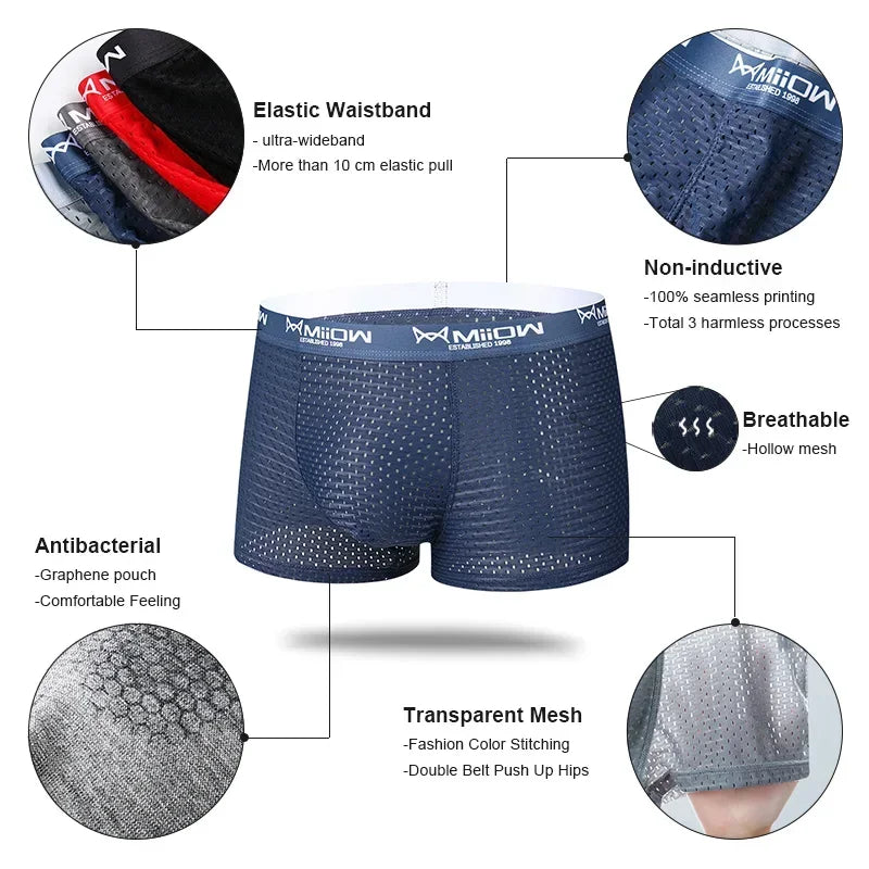 MiiOW Breathable Mesh Men's Underwear - Sexy Ice Silk Boxers
