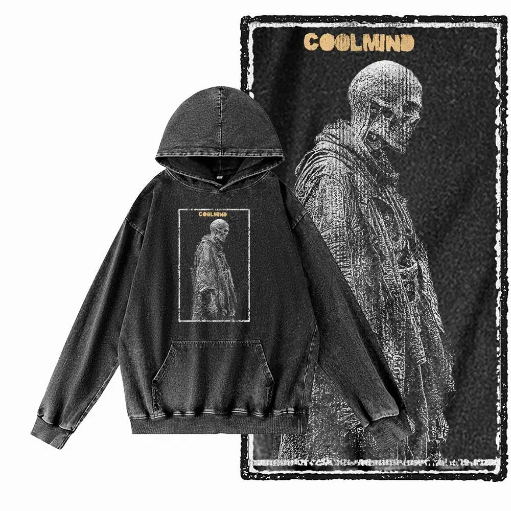 COOLMIND G24 Acid-Washed Black Graphic Hoodie