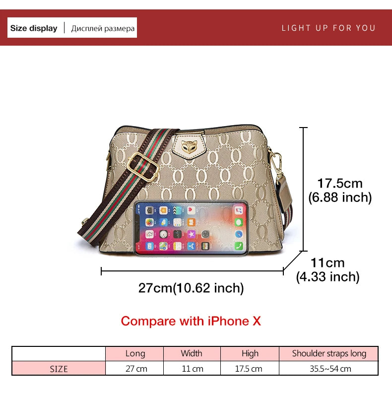 FOXER Women's Shoulder Bag Split Leather Lady Crossbody Bag Fashion Monogram Print Large Capacity Handbag Purse