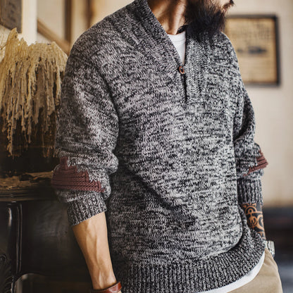 MADEN Grey Cotton Shawl-Collar Sweater