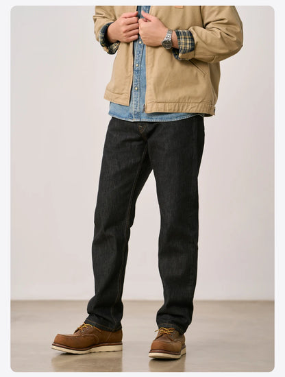 SIMWOOD 2026 Autumn Winter New Loose Straight 13oz 100% Cotton Fabric Jeans Men Washed Vintage Classical Denim Trousers