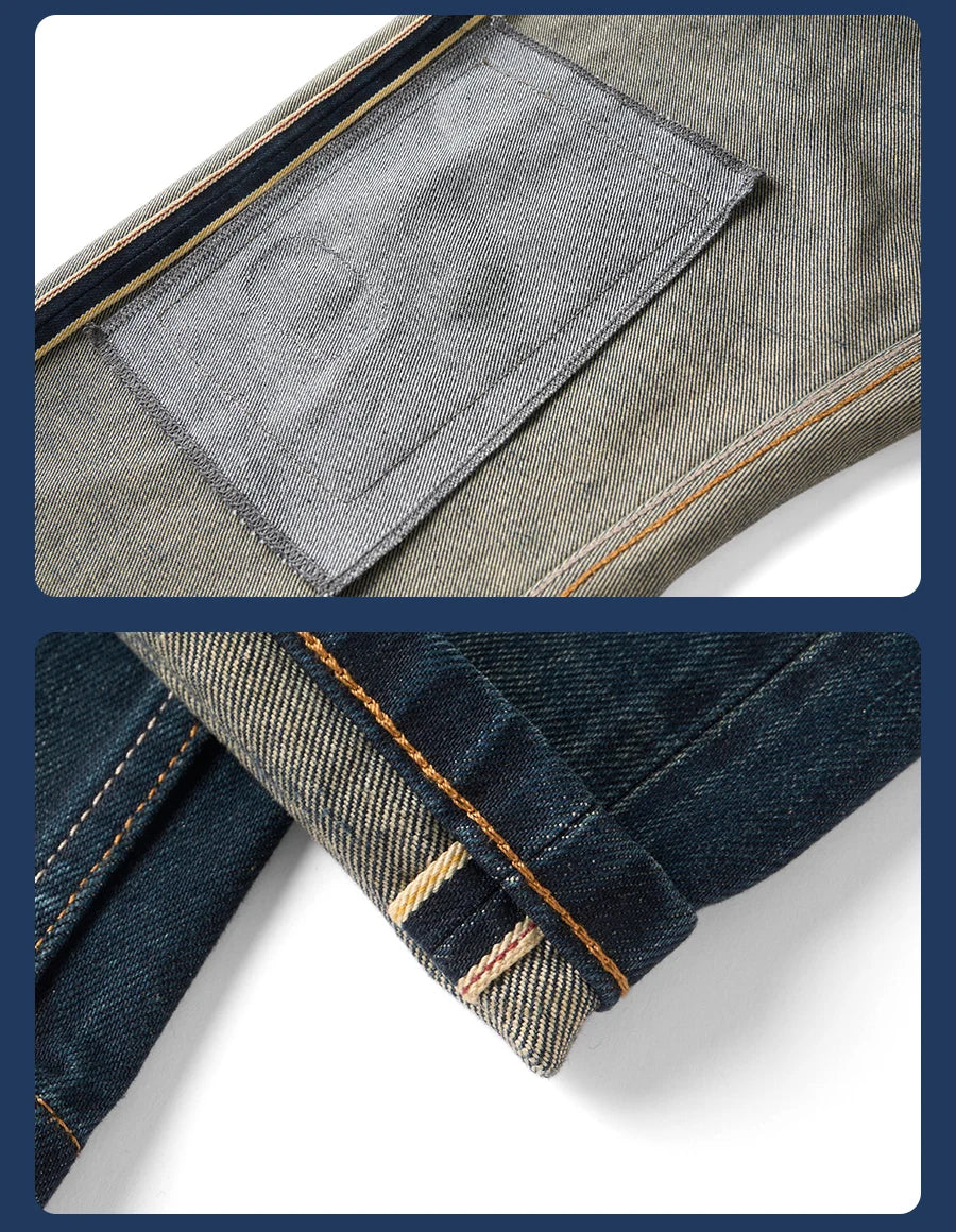 SIMWOOD 2026 Spring New Loose Straight 16oz Heavyweight Selvedge Denim Jeans Men Vintage Distressed Ripped Jeans