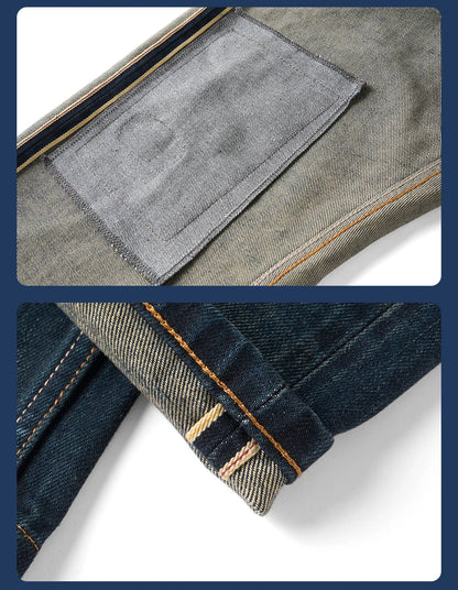 SIMWOOD 2026 Spring New Loose Straight 16oz Heavyweight Selvedge Denim Jeans Men Vintage Distressed Ripped Jeans