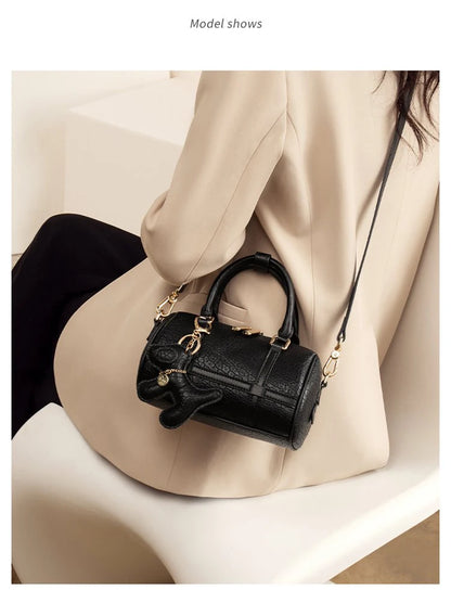 FOXER 2026 New Women's Handbag Fashion Barrel Bag Textured Cowhide Leather Lady Crossbody Bag Casual Commuter Shoulder Purse