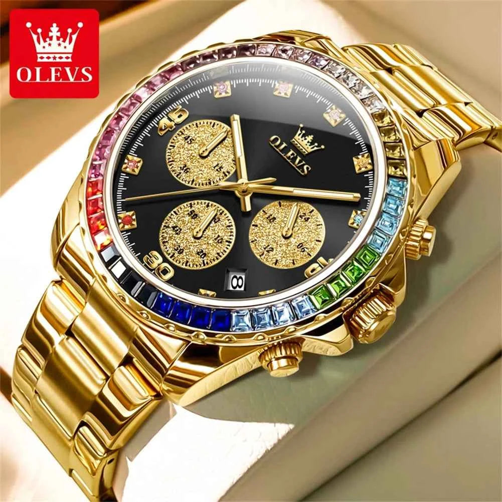 OLEVS 2939 Mens Waterproof Quartz Watch - Business Brand Large Chronograph Wristwatch with Luminous Features and Single Calendar