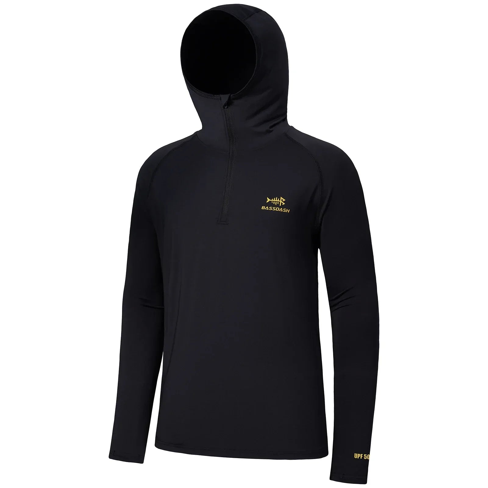 BASSDASH Men’s UPF 50+ 1/4 Zip Fishing Hoodie Black