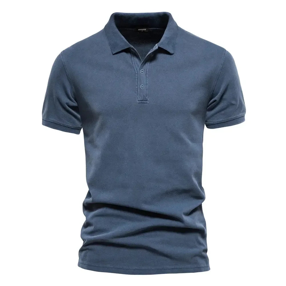 AIOPESON 100% Cotton Solid Colour Men's Polo Shirts - ShopHub