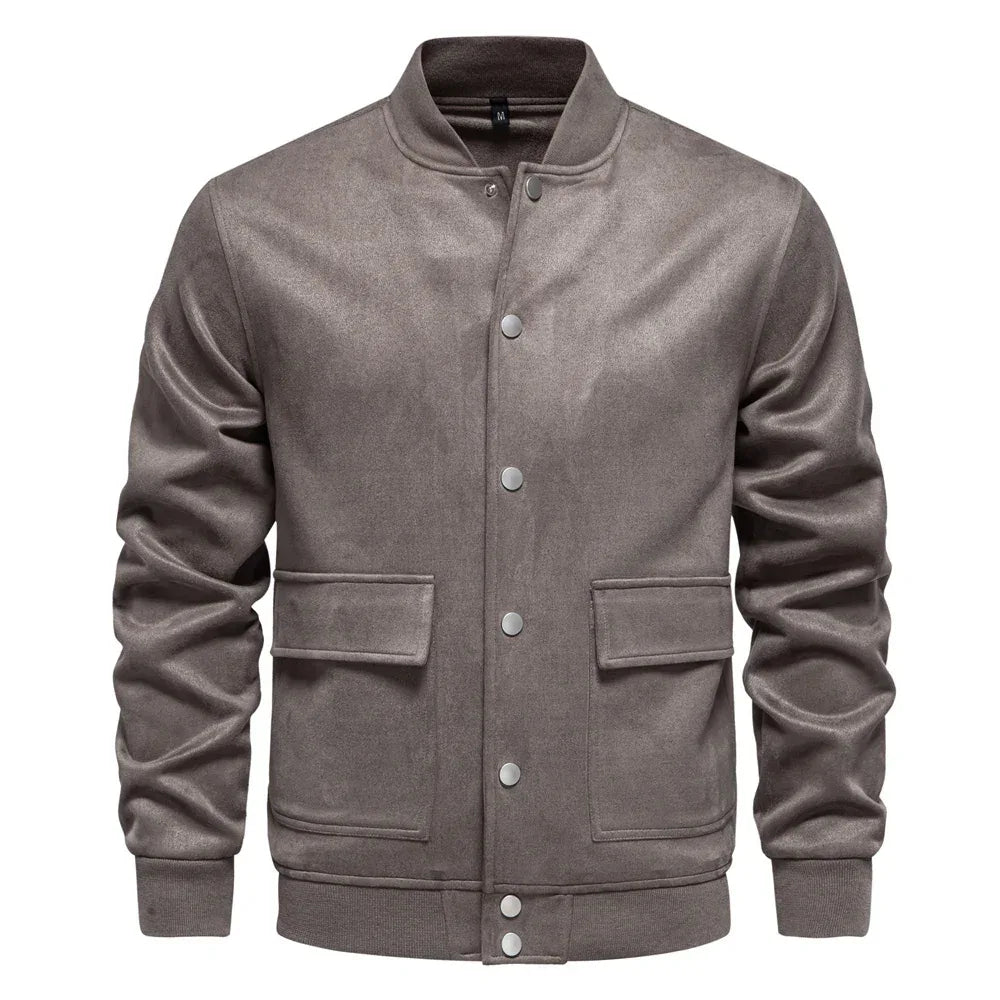 AIOPESON Suede Button-Up Bomber Jackets - ShopHub