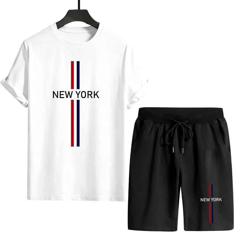 Men's Casual Tracksuit - Crew Neck T-shirt and Sports Shorts for Spring Summer Comfort and Style