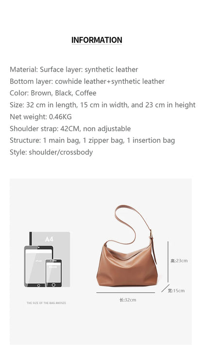 FOXER Large Soft Split Leather Shoulder Bag